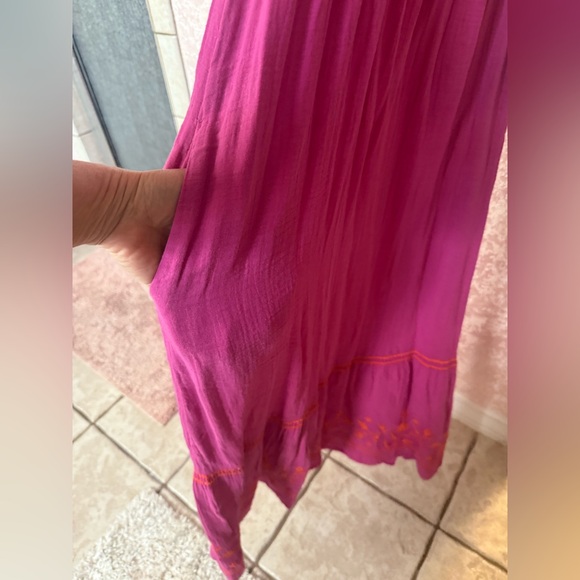 Vibrant Pink and Orange Embroidered Maxi Dress - Picture 4 of 7
